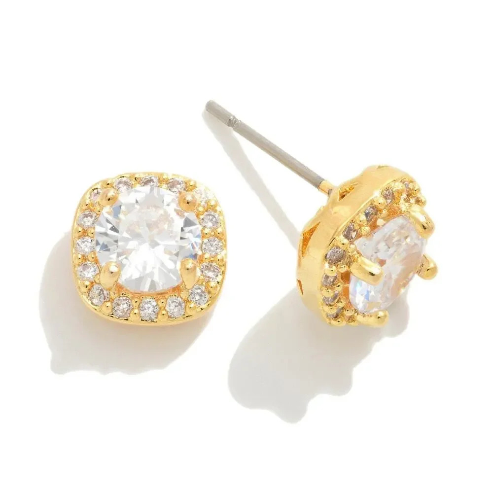 NEW Gold Square Premium Cubic Zirconia Stud Earrings